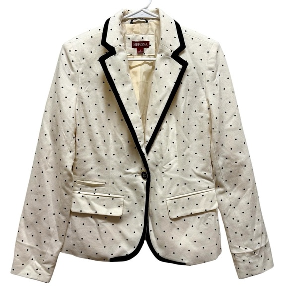 2/$30 Merona - Cream Blazer w/ Black Polka Dots | Chic Statement Jacket | Size 2 - Picture 3 of 9